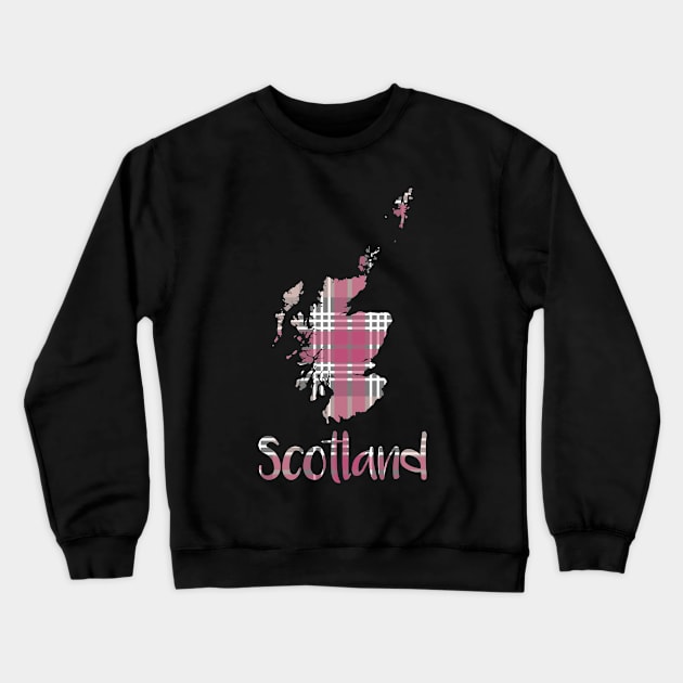 Scotland Pink, White and Grey Tartan Map Typography Design Crewneck Sweatshirt by MacPean